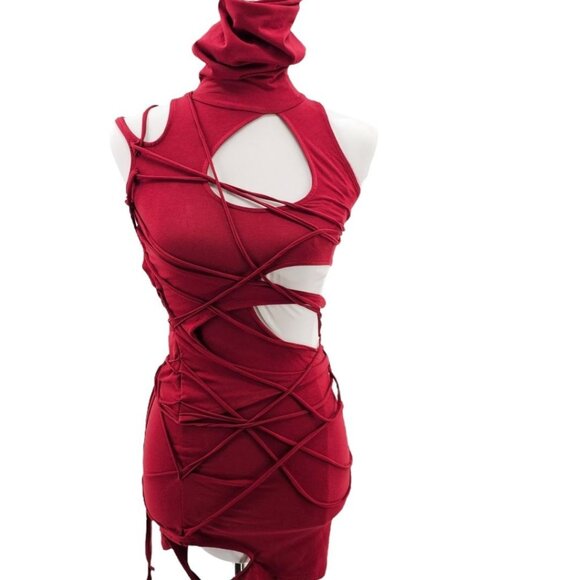 Dolls Kill Darer Wave‎ Womens XXS Modulation Oxblood Strappy Cut Out Dress - Picture 1 of 9